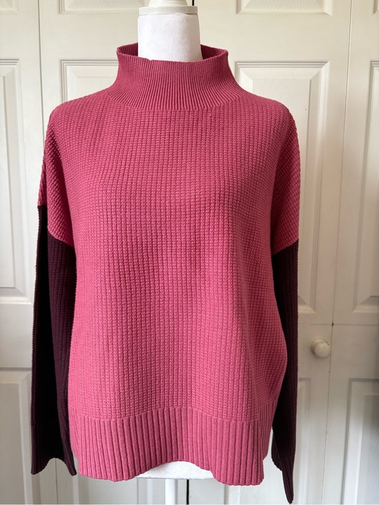 Talbots Sweaters - Talbots Rose Pink Mock Neck Sweater with Burgundy Sleeves